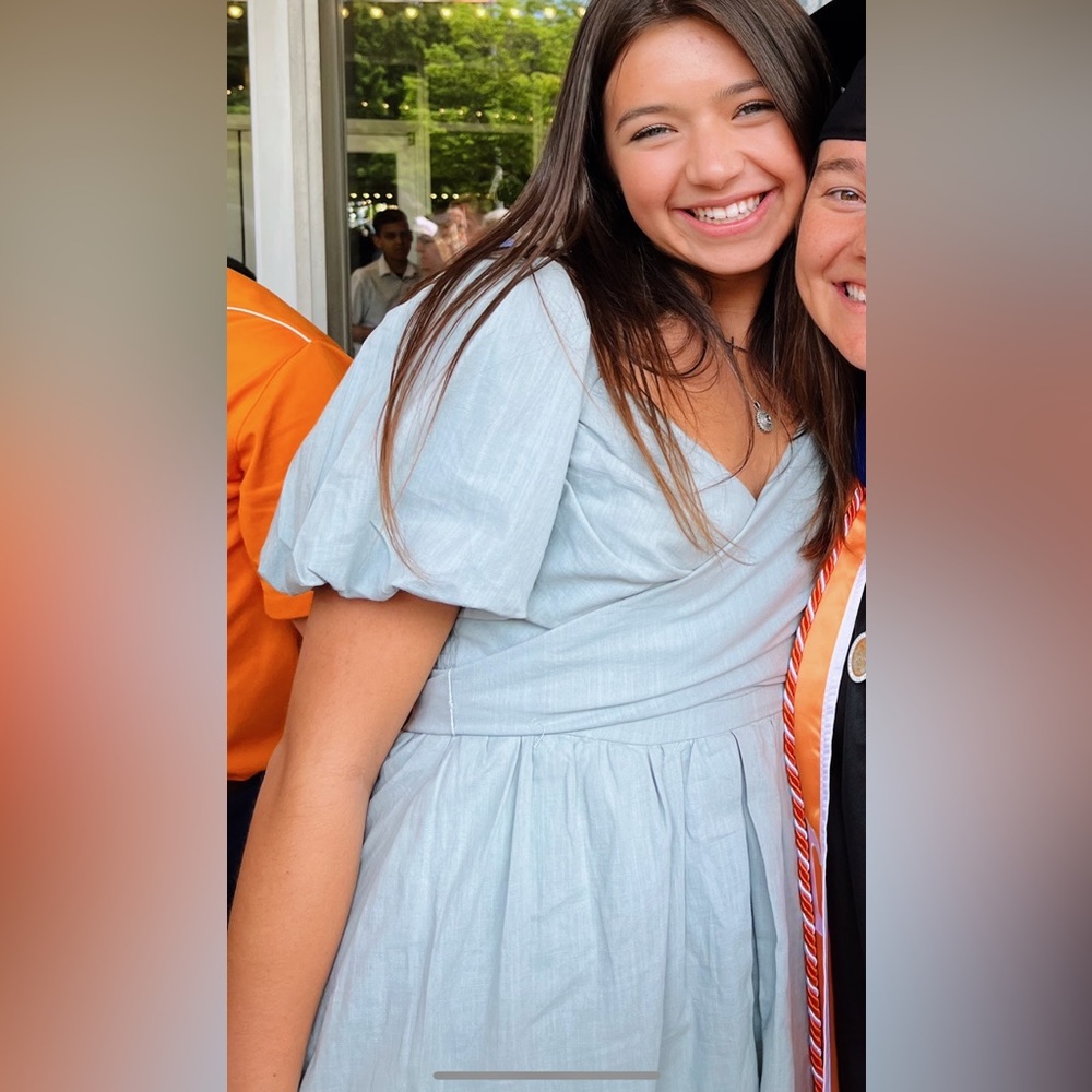 Teal blue dress with tie in back